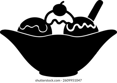 Elegant black silhouette of Ice-cream Sundae vector art illustration.