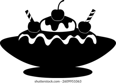 Elegant black silhouette of Ice-cream Sundae vector art illustration.