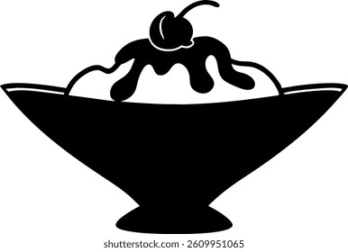 Elegant black silhouette of Ice-cream Sundae vector art illustration.