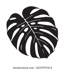 Elegant black silhouette of Monstera Deliciosa leaf, ideal for prints, posters, and web design