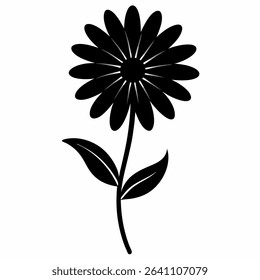 Elegant black silhouette of an Osteospermum daisy flower. A simple yet striking floral design element for various creative projects.