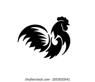 elegant black silhouette rooster chicken logo template illustration