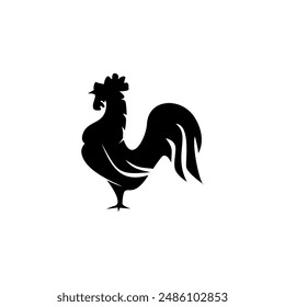 Elegant black silhouette rooster logo template illustration. Modern chicken icon.