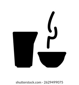 Elegant Black Silhouette of Tea Bowl and Pouring Glass Icon