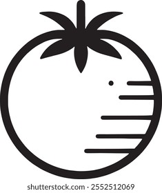 Elegant Black Silhouette Tomato Vector on a White Background for Digital Illustrations