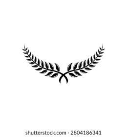 Elegant black silhouette of two intertwined laurel branches forming an arc, symbolizing victory, achievement, and honor. Ideal for award designs or heraldic elements.