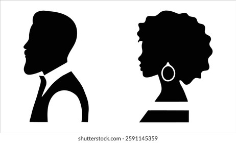 Elegant Black Silhouettes Man, Woman, Profile, Style, Art