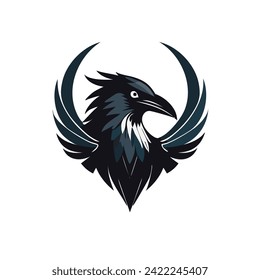 Elegant Black and Silver Raven Logo with Sharp Edges and Intense Gaze for Business