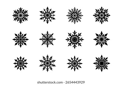 Elegant black snowflake vector graphic for seasonal art and crafts
