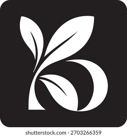 Elegante logotipo cuadrado negro con una planta blanca estilizada con hojas y un tallo curvo