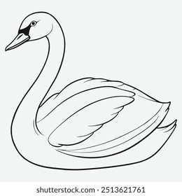 Elegante pájaro de cisne negro sentado exquisito diseño de arte de línea