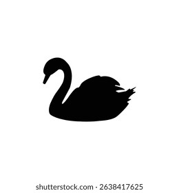Elegant black swan silhouette on a white background. Perfect for minimalist art, nature illustrations, wildlife symbols, logo design, or decorative animal graphics under a clean vector style.