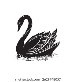 Silhueta de natação elegante do cisne preto