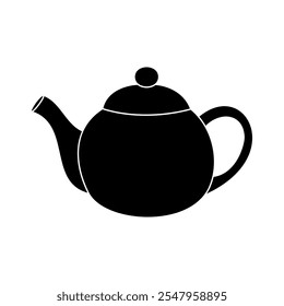 Elegant black teapot silhouette with curved handle and spout vector illustration isolated on white background