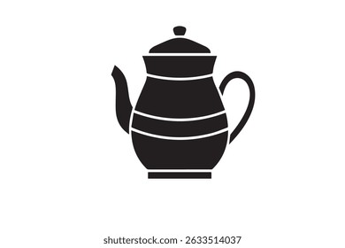 Ícone de vetor de bule preto elegante com um design de silhueta limpo e minimalista. Ideal para uso em marca de loja de chá, menus de café, ilustrações de utensílios de cozinha, gráficos relacionados a bebidas.