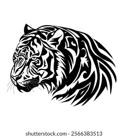 Elegant Black Tiger Head Tribal Vector