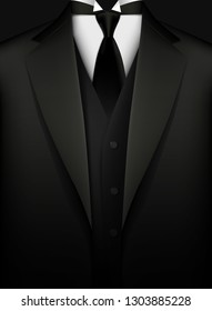 Elegant black tuxedo with tie. Vector illustration