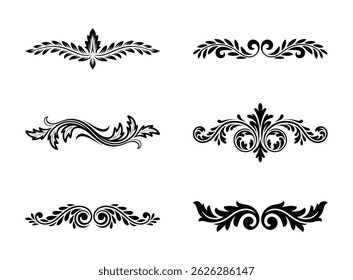 Elegant black vector floral ornaments and decorative design elements on white background