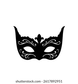 Elegant Black Venetian Mask With Decorative Swirls Vector Illustration
