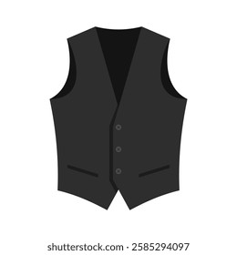 Elegant black vests. Classic sleeveless clothing for stylish gentlemen and work uniform for luxury clubs and restaurants in retro design