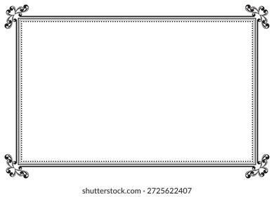 Elegant Black Vintage Frame Border with Swirl Corners. 1434