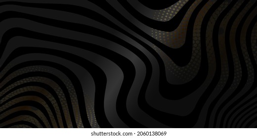 Elegant black waves texture background with gold halftone effect. Vector