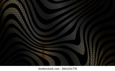 Elegante fondo de textura de ondas negras con efecto de medio tono dorado. Vector