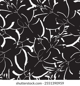 Elegant black and white abstract floral leaves pattern