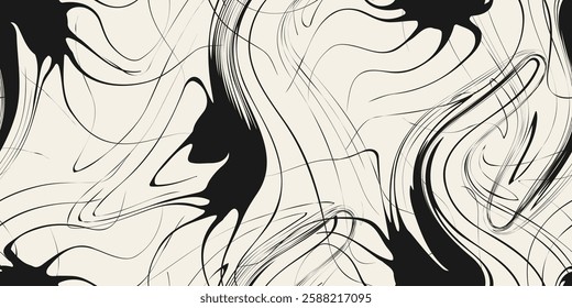 Elegant black and white abstract pattern. Curved lines and organic shapes. Modern designs for creative projects. Vector seamless pattern