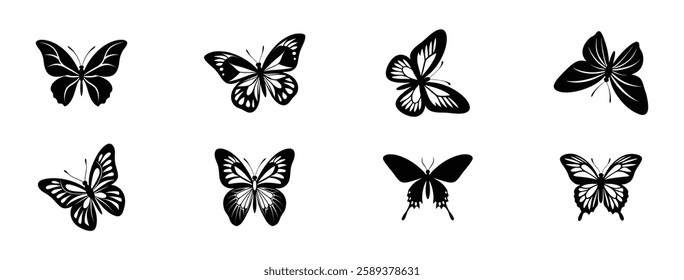 Elegant Black and White Butterfly Silhouettes in a Beautiful Vector Set