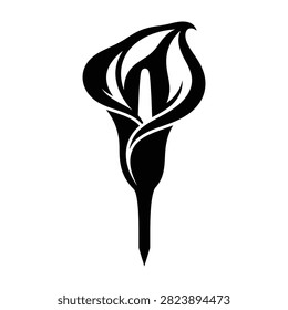 Elegant black and white calla lily flower design isolated on white background. Suitable for tattoos, logos, and graphic art projects.