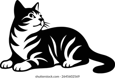 Elegant black and white cat design, Black cat silhouette illustration