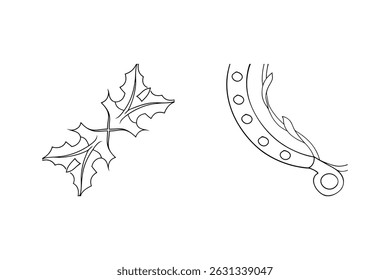 Elegant black and white christmas design elements with holly and ornamental details
