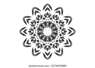 Elegant black and white circular design highlighting intricate mandala patterns on a pristine white surface	