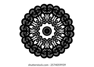 Elegant Black and White Circular Design Highlighting Intricate Mandala Patterns on a Pristine White Surface	
