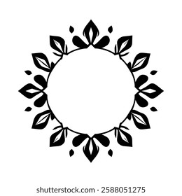 Elegant Black and White Circular Mandala Frame. Perfect for invitations, logos, and decorative design projects. Features a symmetrical floral pattern and vintage style.