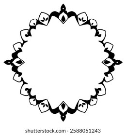 Elegant Black and White Circular Ornament Frame. Perfect for vintage designs, logos, and decorative projects. A symmetrical, abstract floral pattern creates a stylish border.