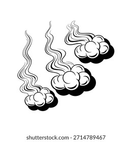Las elegantes nubes blancas y negras crean una representación atmosférica serena y estilizada.
