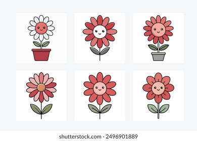 Elegant black and white and colorful flower silhouette vector art illustration design image set. Perfect for modern, artistic, and stylish floral decor and digital projects.