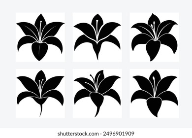 Elegant black and white and colorful flower silhouette vector art illustration design image set. Perfect for modern, artistic, and stylish floral decor and digital projects.