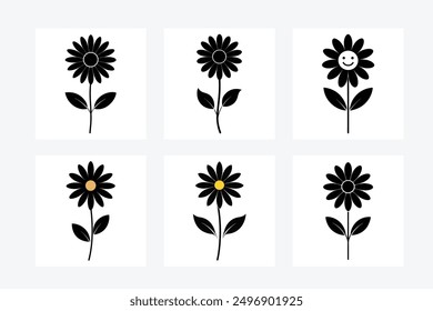 Elegant black and white and colorful flower silhouette vector art illustration design image set. Perfect for modern, artistic, and stylish floral decor and digital projects.