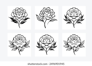 Elegant black and white and colorful flower silhouette vector art illustration design image set. Perfect for modern, artistic, and stylish floral decor and digital projects.