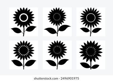 Elegant black and white and colorful flower silhouette vector art illustration design image set. Perfect for modern, artistic, and stylish floral decor and digital projects.