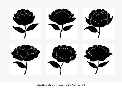 Elegant black and white and colorful flower silhouette vector art illustration design image set. Perfect for modern, artistic, and stylish floral decor and digital projects.