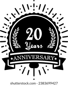 Elegant Black and White Commemorative Circular Stamp for 20th Anniversary Celebration