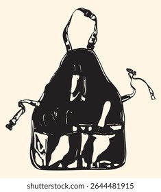 Elegant black and white cottagecore apron illustration with vintage charm and rustic flair, perfect for design projects, packaging, and cozy countryside-themed visuals.