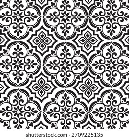 Elegant black and white damask pattern vector illustration. This ornate seamless design is ideal for backgrounds, 