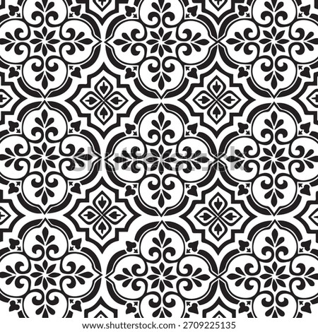 Elegant black and white damask pattern vector illustration. This ornate seamless design is ideal for backgrounds, 