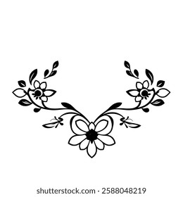 Elegant Black and White Floral Design: Vintage Flourish Frame, Decorative Vector Illustration, Symmetrical Pattern, Line Art Graphics