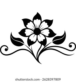 Elegant black and white floral design, perfect for invitations, logos, or decorations.